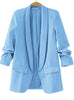 Single-Breasted Notched Lapel Blazer with Patch Pockets and Rolled-Up Sleeves