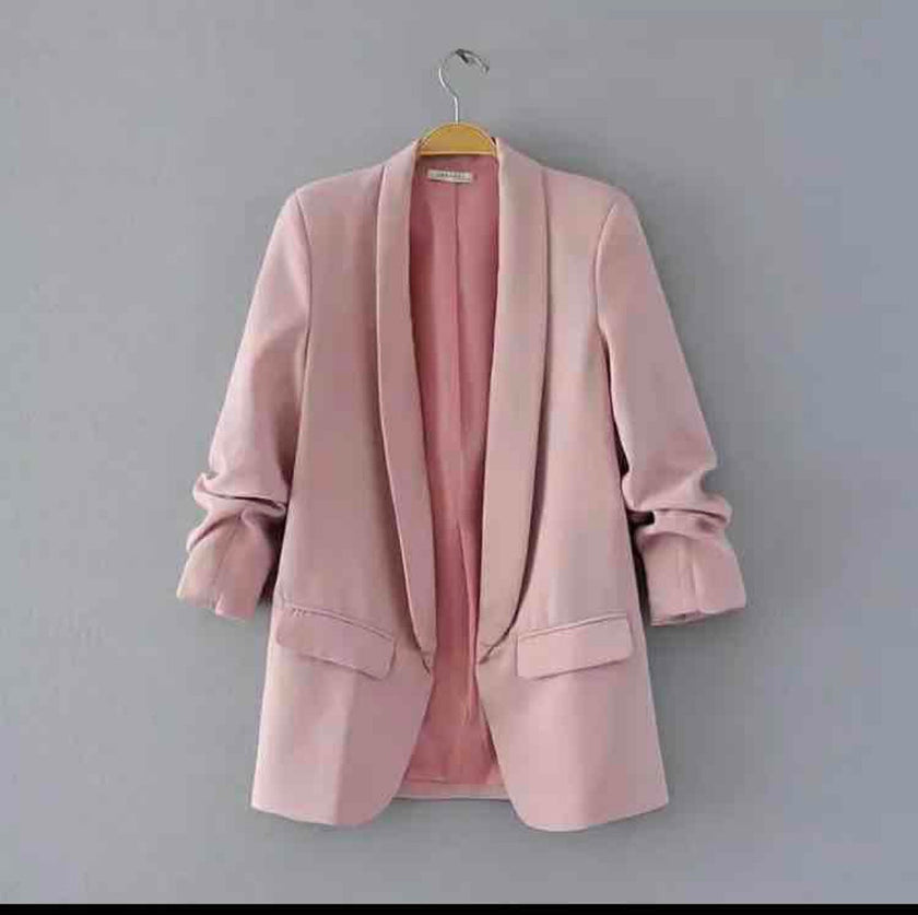 Single-Breasted Notched Lapel Blazer with Patch Pockets and Rolled-Up Sleeves