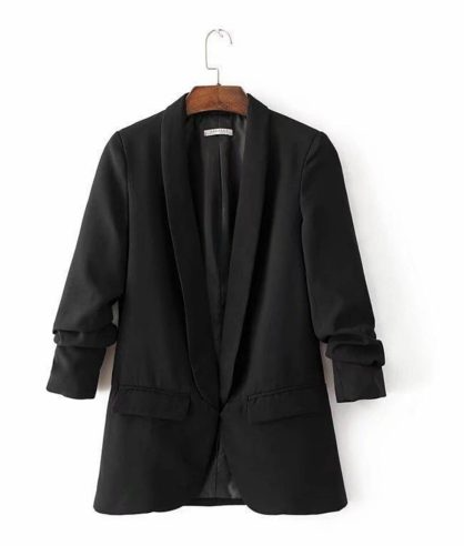 Single-Breasted Notched Lapel Blazer with Patch Pockets and Rolled-Up Sleeves