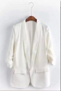 White blazer jacket with notched lapels and patch pockets