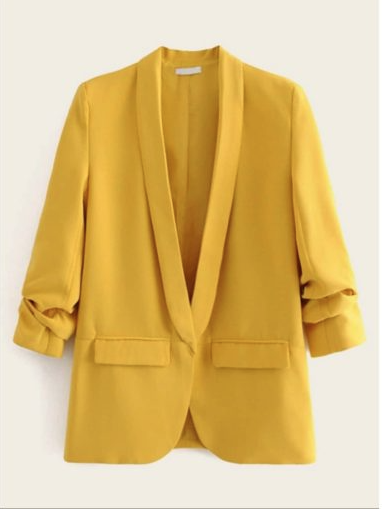 Single-Breasted Notched Lapel Blazer with Patch Pockets and Rolled-Up Sleeves