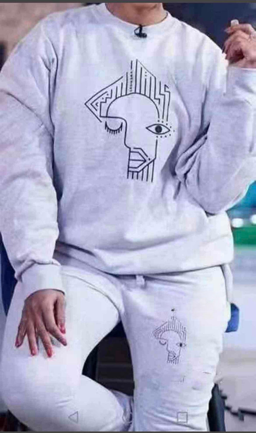 Abstract Face Graphic Sweatshirt and Pants Set