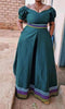 Traditional Ethnic Puff-Sleeve Dress with Square Neckline and Patterned Hem Trim