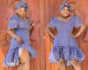 Circular Patterned Short-Sleeve Flared Dress