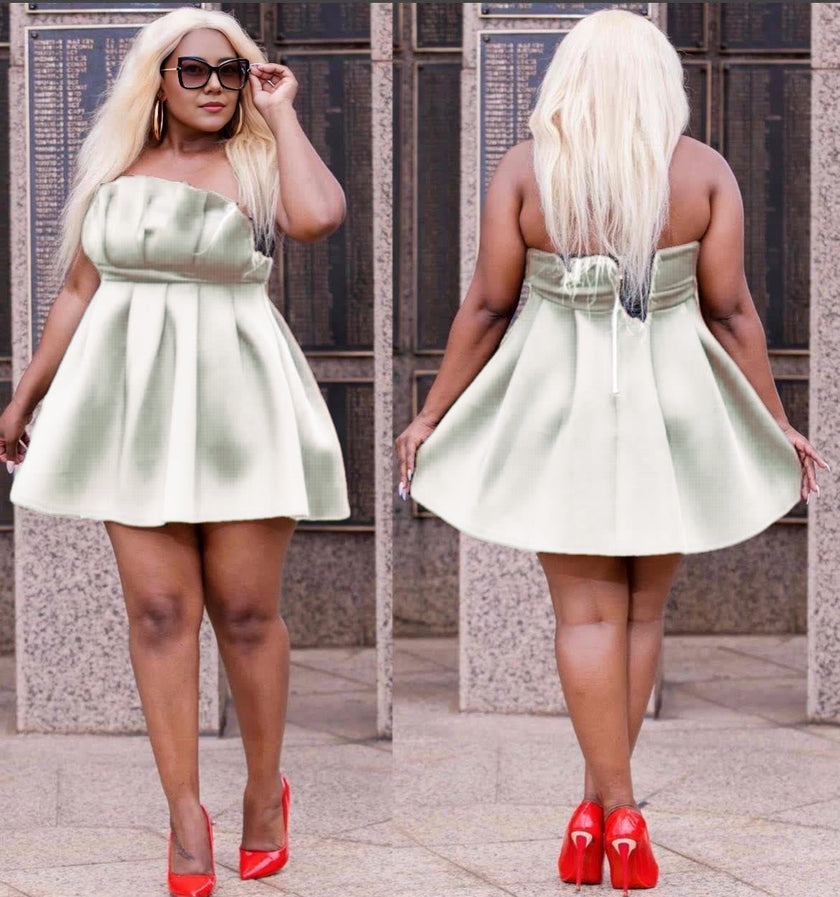 Strapless Pleated Fit-and-Flare Dress