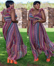 Women’s striped maxi dress with V-neck and flutter ruffle shoulder straps