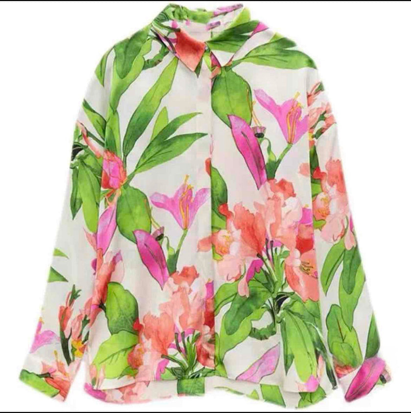 Long Sleeve Botanical Print Shirt