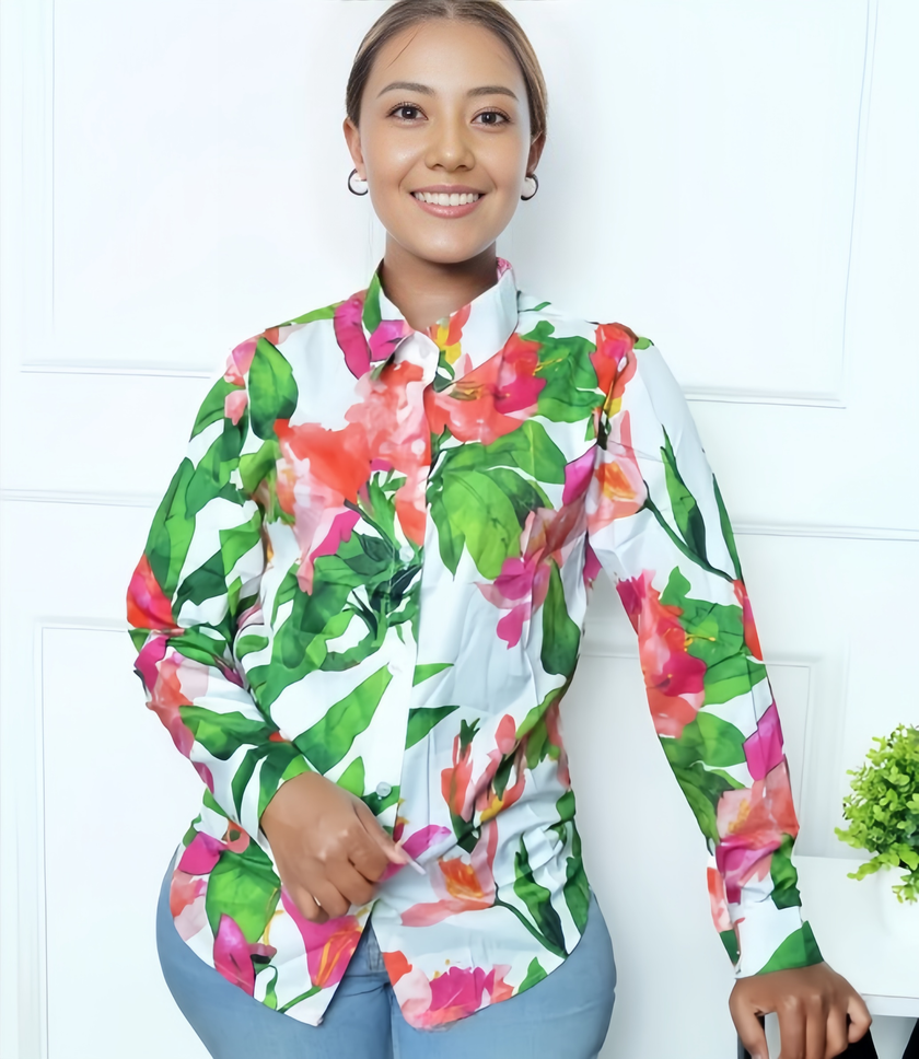 Long Sleeve Botanical Print Shirt