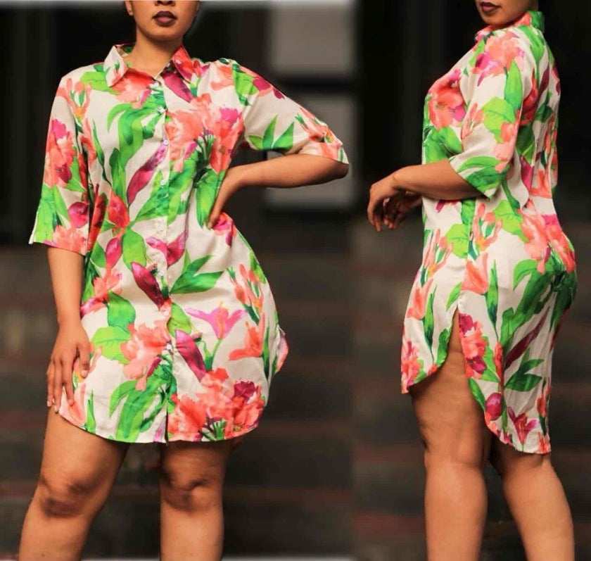 Floral High-Low Hemline Print Dress