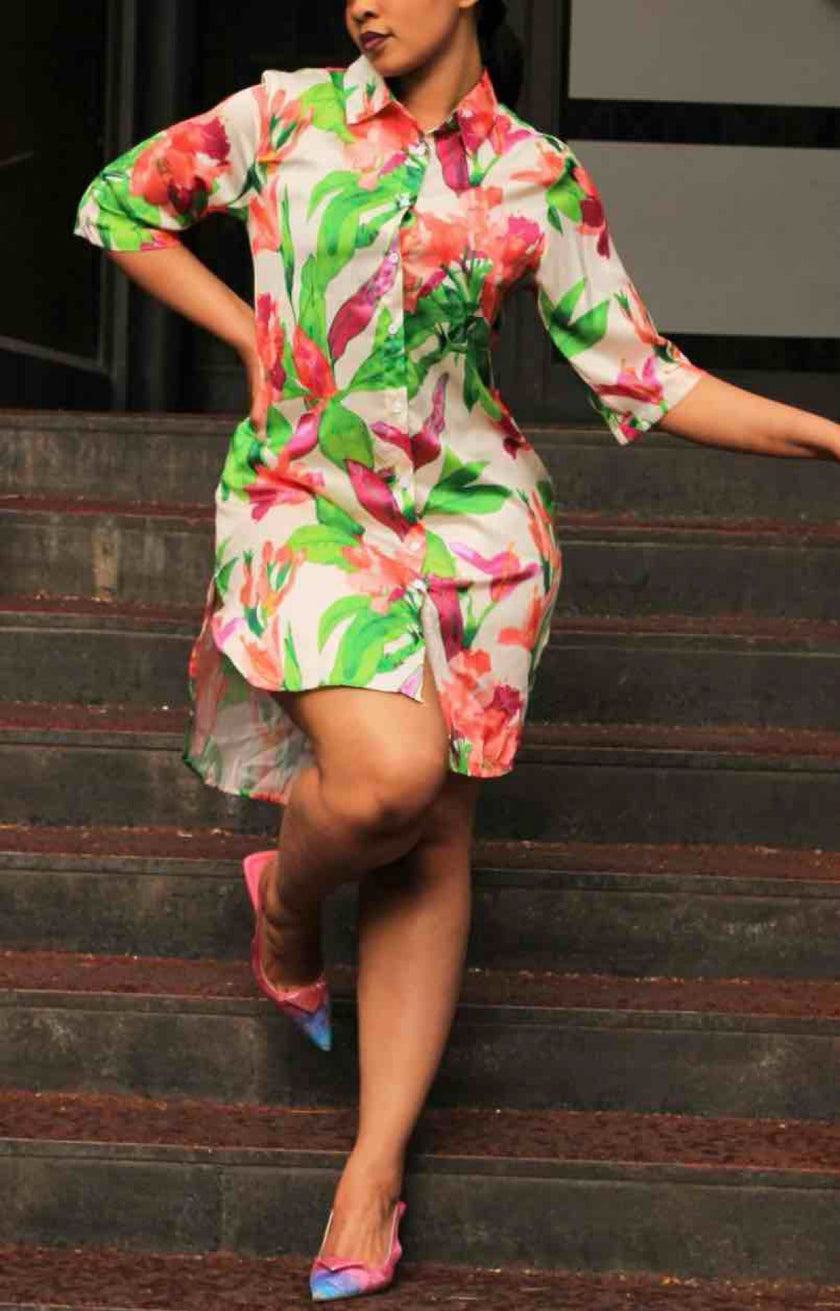 Floral High-Low Hemline Print Dress