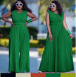 Green sleeveless pleated wide-leg jumpsuit with waist belt, adjustable fit