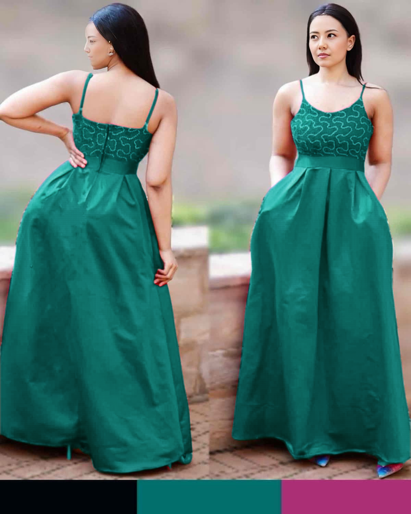 Intricate Design Bodice with Flared Skirt Gown