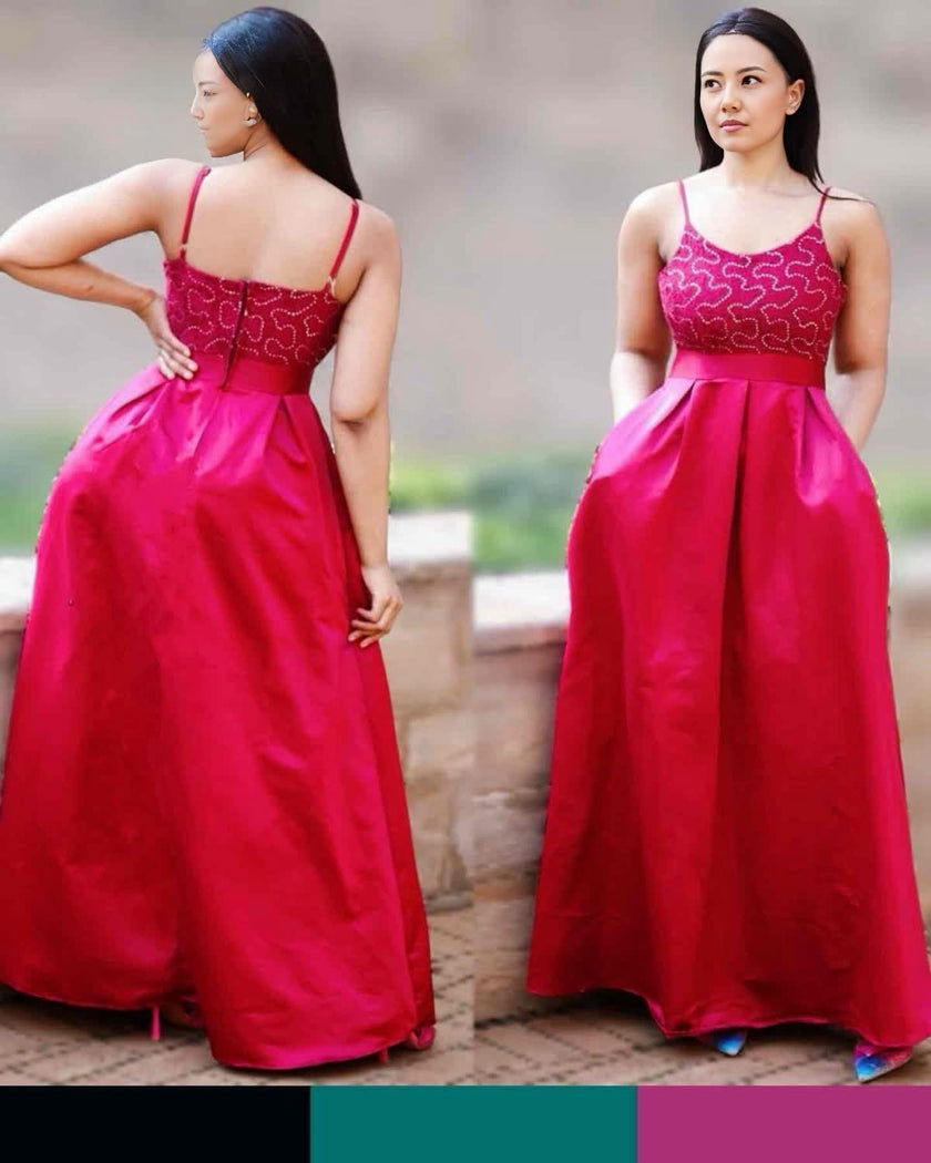 Intricate Design Bodice with Flared Skirt Gown