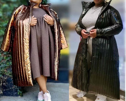 Coat Women's Long Quilted Shiny High Collar Chic