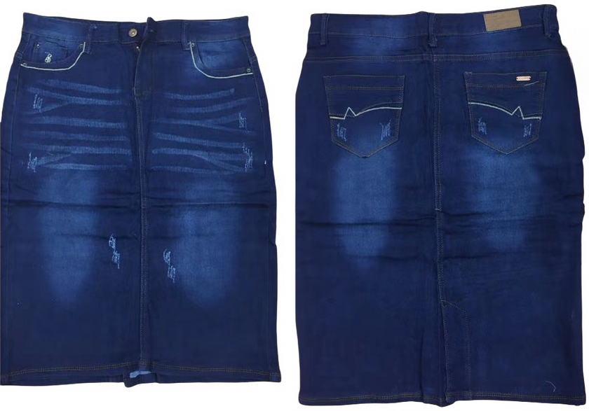 High-Waisted Denim Skirt with Distressed Detailing