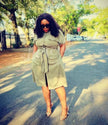 Button-Down Shirt Dress with Tie-Waist and Chest Pockets