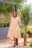 Plus size midi dress with cutout sleeves and button front, beige