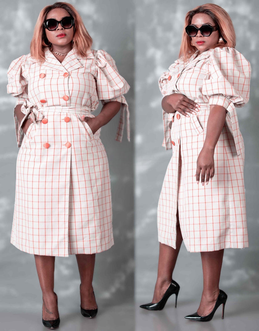 Plaid Patterned Long Trench Coat for Business and Casual Occasions in Spring and Autumn