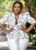 Floral Pattern Ruffled Sleeve Deep V-Neck Top