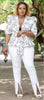 Floral Pattern Ruffled Sleeve Deep V-Neck Top