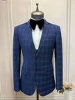 Mens Check Single Breasted Three Piece Suit Wedding Formal Occasions
