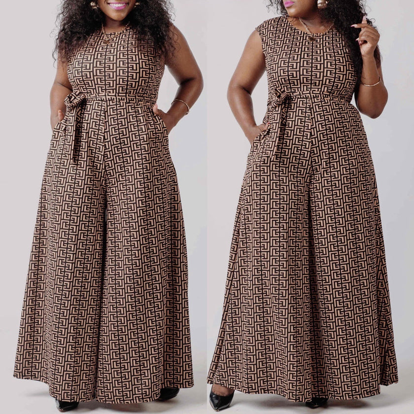 Geometric Pattern Sleeveless Wide-Leg Jumpsuit
