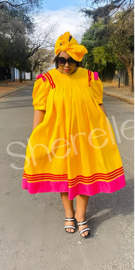 FashionPrice African Print Midi Dress Puff Sleeve