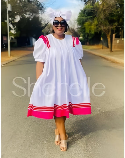 FashionPrice African Print Midi Dress Puff Sleeve