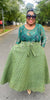 Traditional Geometric-Patterned Dress with Lace Bodice and Three-Quarter Sleeves