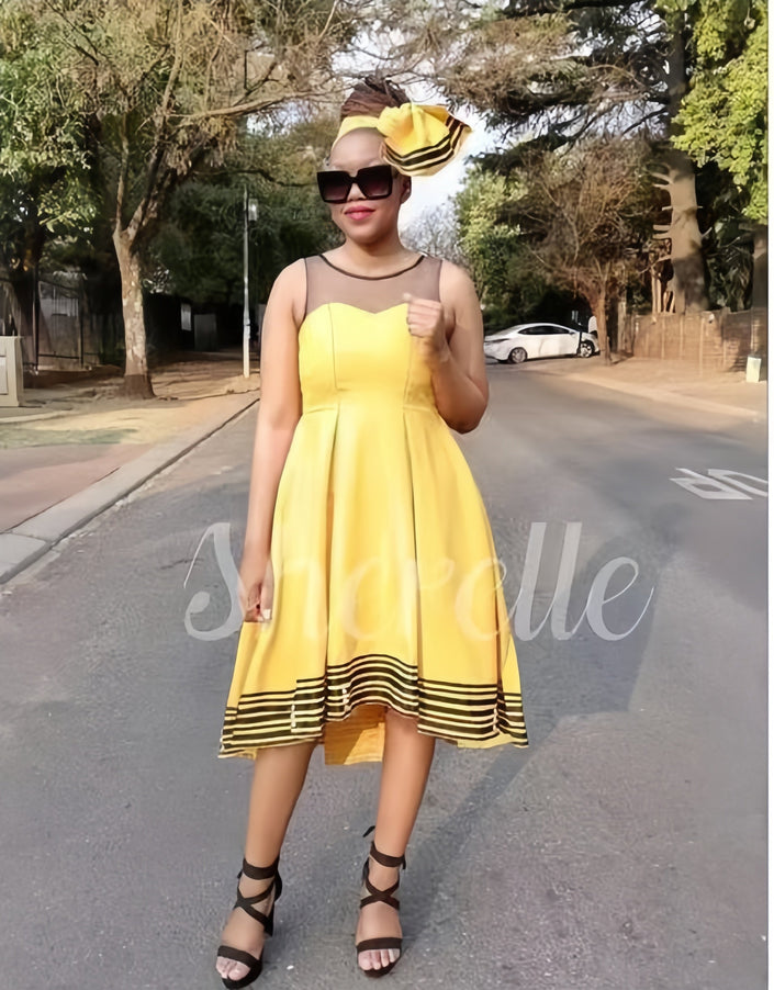 Dress Sleeveless Stripe Hem Fit-and-Flare Chic