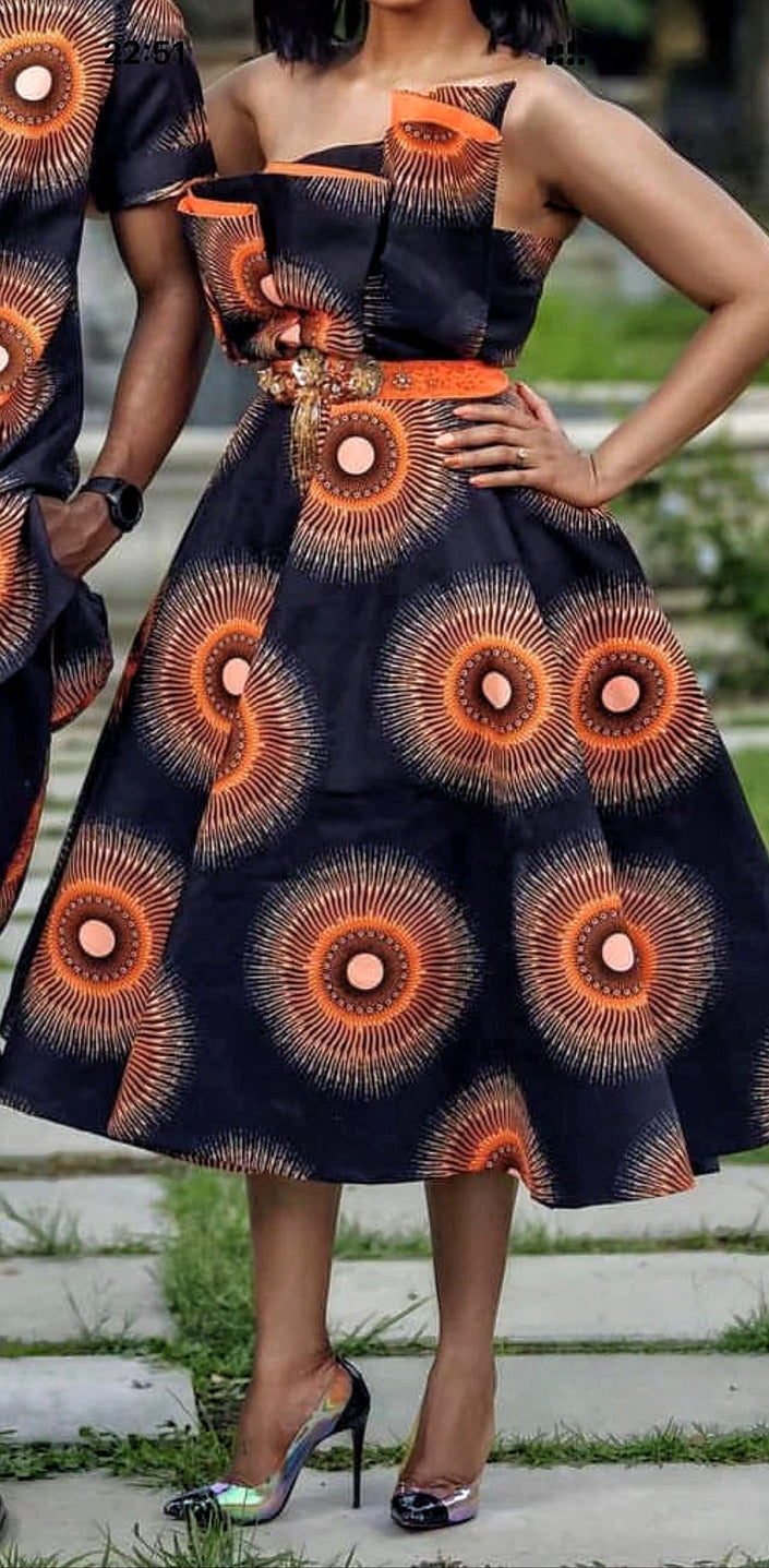 Circular Off-Shoulder Dress Decorative Waistband Ethnic Chic