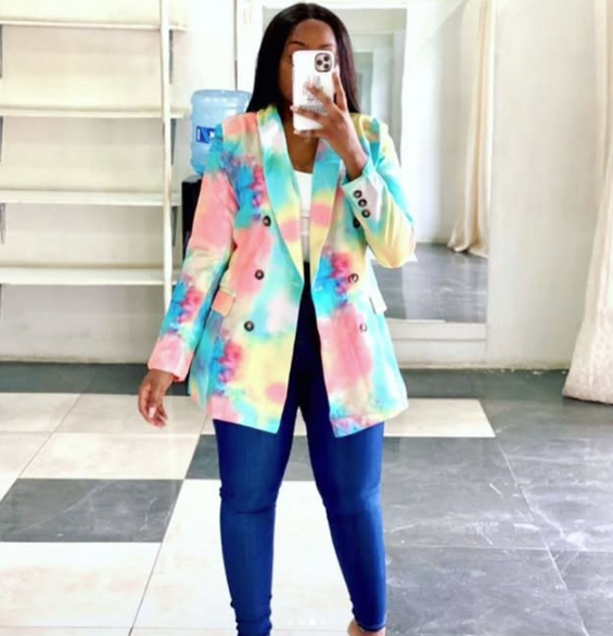 Women's Double-Breasted Lapel Colorful Abstract Print Blazer