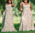 Scoop-neck sleeveless maxi dress with geometric abstract print and tiered skirt