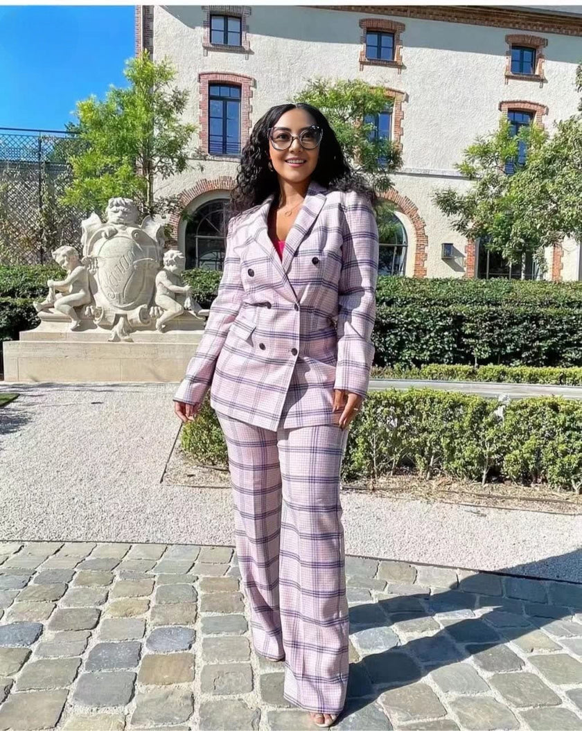 Plaid Pattern Double-Breasted Suit Set