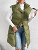 Olive puffer vest with high collar, quilted padding, button front