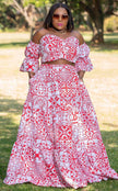 Garden Motif Off-Shoulder Blouse & Flowy Maxi Skirt Duo