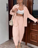 Peach button-front shirt and drawstring trouser set with pockets