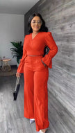 V-neck puff-sleeve jumpsuit, wide-leg, orange