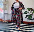 Plus size geometric print jacket and pants set with white top