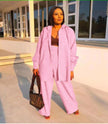 Textured button-front shirt and loose trousers set, light pink