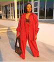 Textured button-front shirt and loose trousers set, rose red