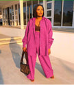 Textured button-front shirt and loose trousers set, orchid pink