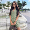 Waistcoat and shorts set in olive green, sleeveless button-front vest and matching shorts
