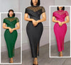 Lace Paneled Asymmetrical Neckline Short Sleeve Form-Fitting High-Slit Dress