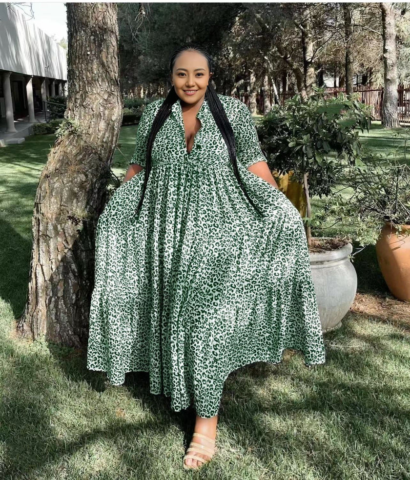 Elegant V-neck short sleeve maxi dress