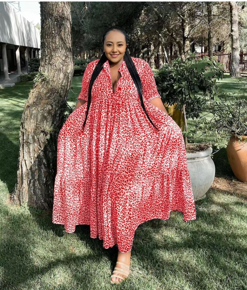 Elegant V-neck short sleeve maxi dress