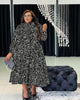 Long-Sleeve Knee-Length Flared Dress with Pattern Design