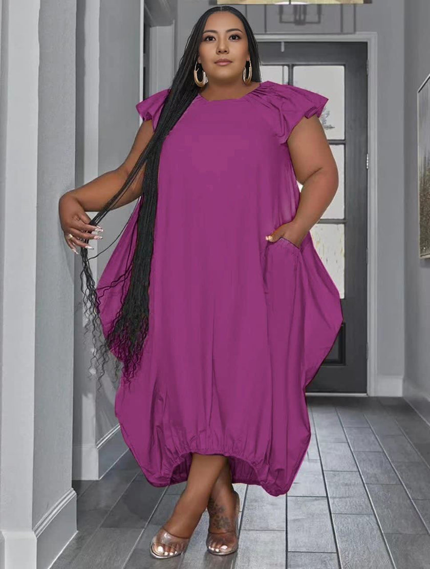 Asymmetrical Ruffle Sleeve Flowy Cut Dress