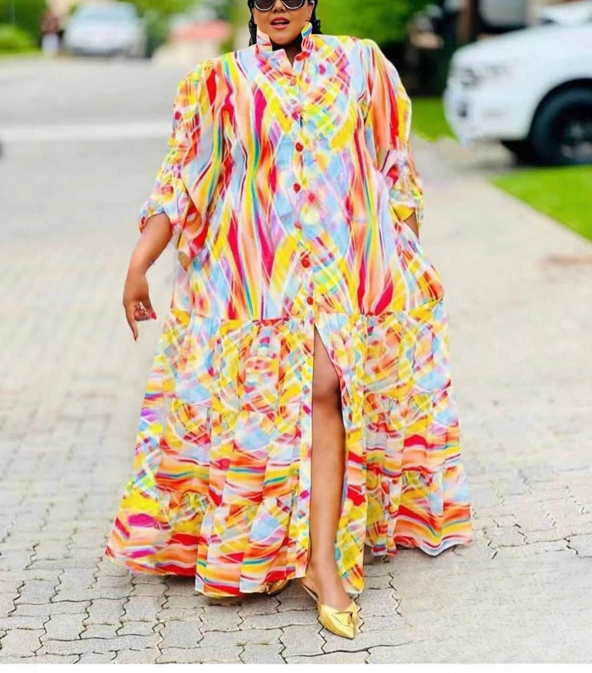 Bohemian Maxi Dress with Ruffled Hem