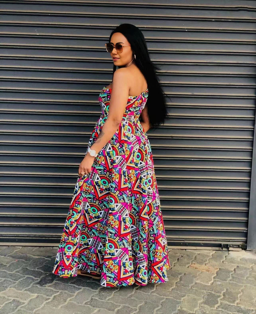 Sleeveless A-Line Maxi Dress with V-Neckline and Flared Hem